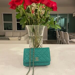 CHANEL Teal Quilted Clutch